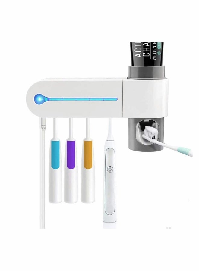 UV Toothbrush Holder, Wall-Mounted Automatic Toothpaste Dispenser Set with USB Rechargeable Feature  5 Toothbrush Storage Slots - Image 1